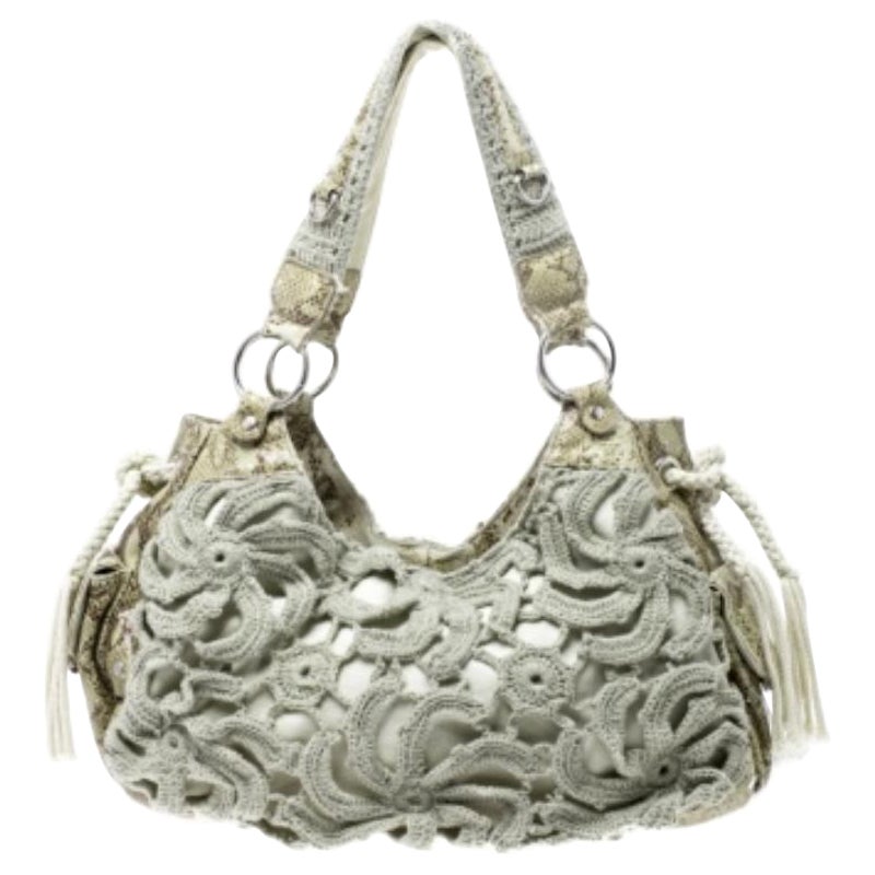 Gianfranco Ferre Greene & Greene & Greene Tote in pelle goffrata di pitone e crochet in vendita