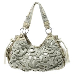 Gianfranco Ferre Olive Green/Cream Crochet and Python Embossed Leather Tote