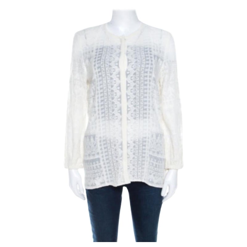Isabel Marant Camicia a maniche lunghe in voile ricamato bianco sporco M. in vendita