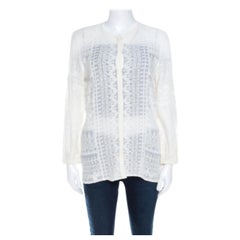 Isabel Marant Off White Embroidered Voile Long Sleeve Shirt M