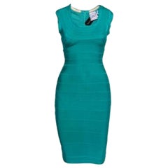 Herve Leger Jade Green Sleeveless Scoop Neck Bandage Dress XS