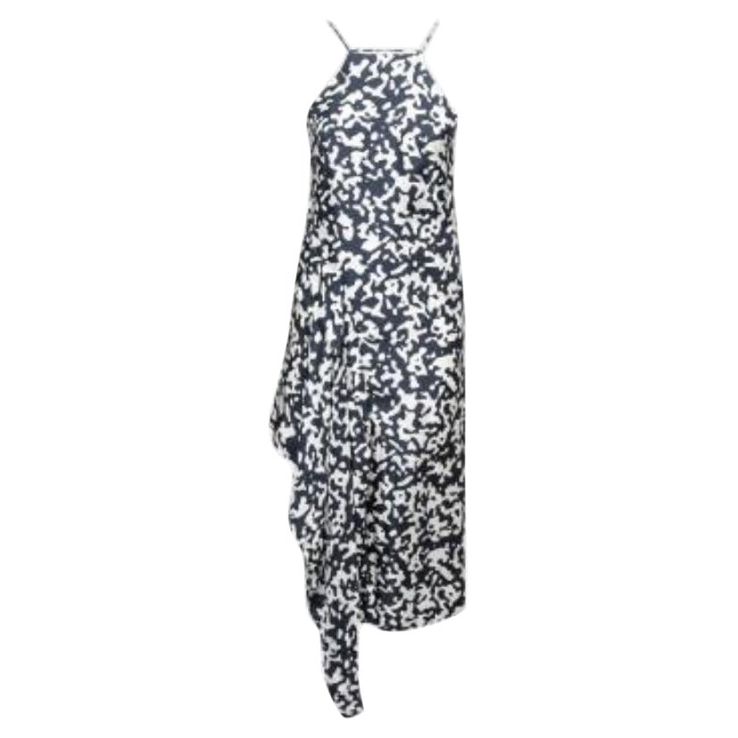 Josh Goot Vestido con volantes laterales de seda estampada en azul marino y blanco XS en venta