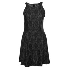 Sea Black Lace and Distressed Leather Panel Dress S
