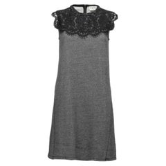 Sea Grey Wool and Lace Neckline Detail Sleeveless Dress S