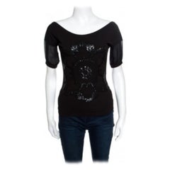 GF Ferre Black Sequin Embellished Plunge Back Neck Top XXS
