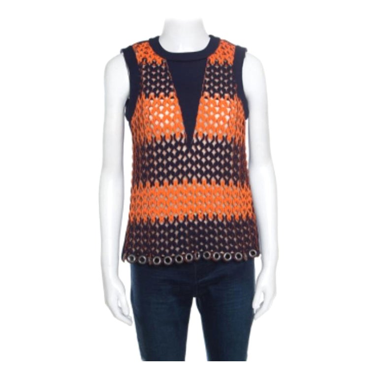 Top sans manches en tissu Looping bleu et orange néon S en vente