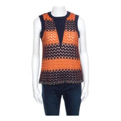 Balenciaga Blue and Neon Orange Open Loop Weave Detail Sleeveless Top S