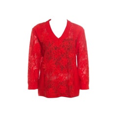 Ermanno Scervino Red Lace Paneled V Neck Sweater M