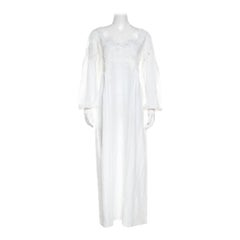 Ermanno Scervino White Floral Embroidered Lace Overlay Long Sleeve Ramie Dress M