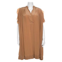 Chloe American Tan Crepe Silk Ruffled Sleeveless Billowy Dress M