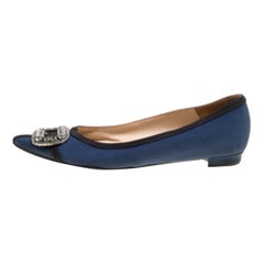 Manolo Blahnik Satin Gotrian Crystal Embellished Pointed Toe Flats Size 36.5