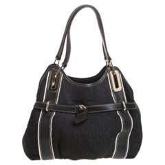 Used DKNY Black Monogram Fabric and Leather Tote