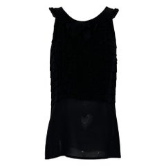Chanel Boutique Black Lace Bib Front Bow Neck Pleated Sleeveless Top Small