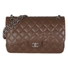 Chanel Dark Brown Quilted Caviar Jumbo Double Flap Bag