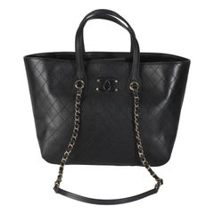 Chanel Black Quilted Calfskin Stitched Covered CC Shopping Tote