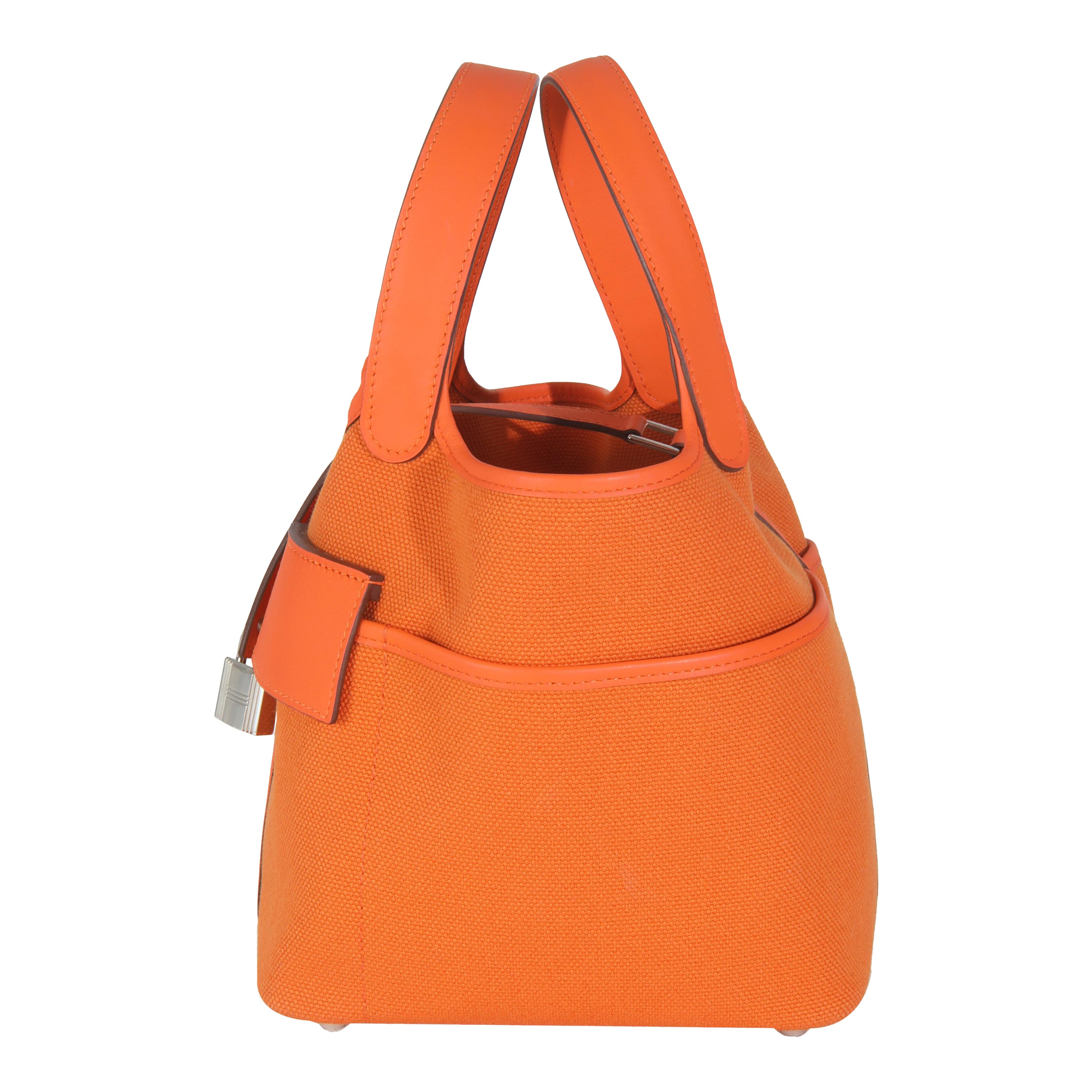 Hermès Arancione Toile Goeland Swift Cargo Blocco Picotin 18 PHW in vendita