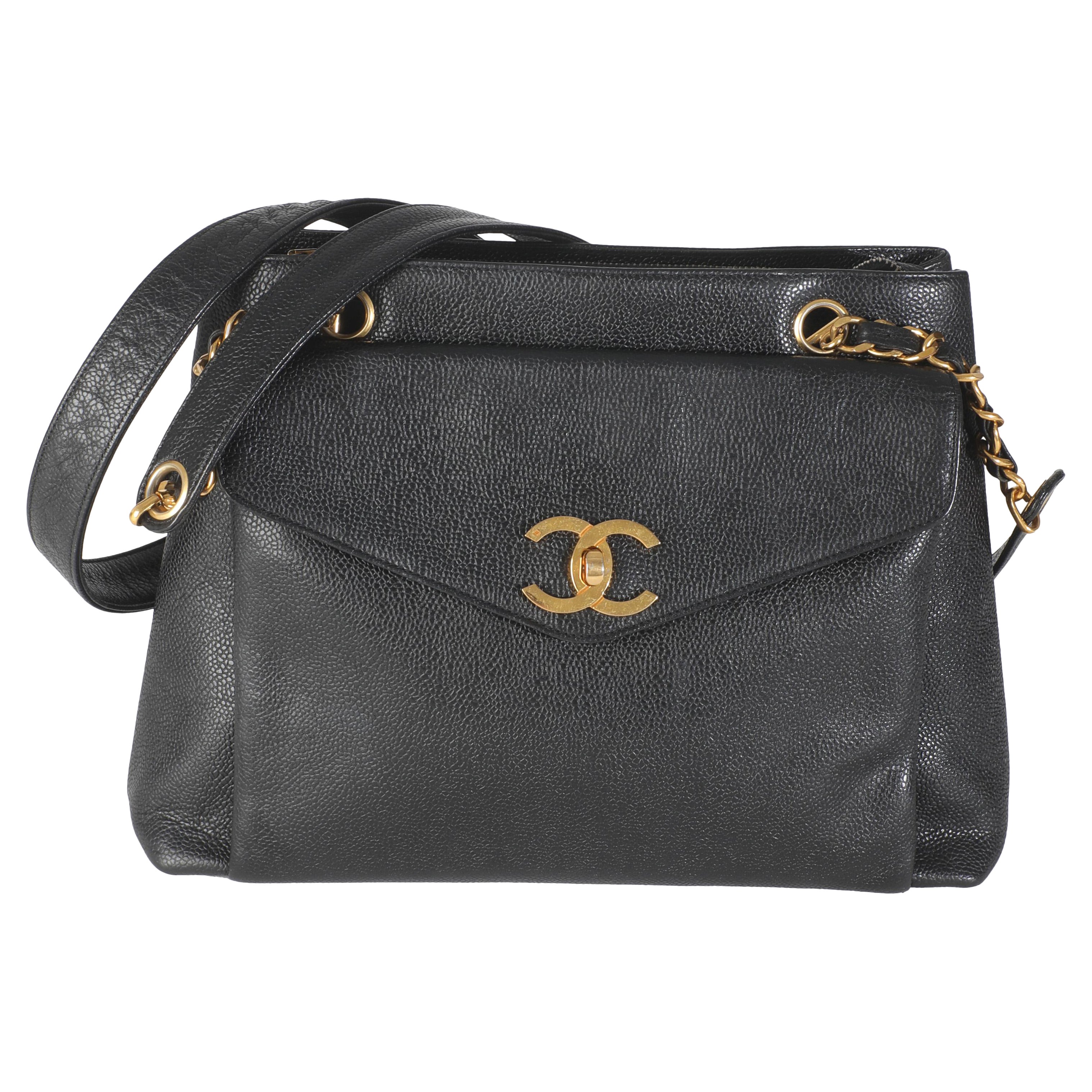Chanel Vintage 24k Negro Bolso con Bolsillo Delantero en venta
