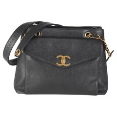 Chanel Vintage 24k Black Front Pocket Shoulder Bag