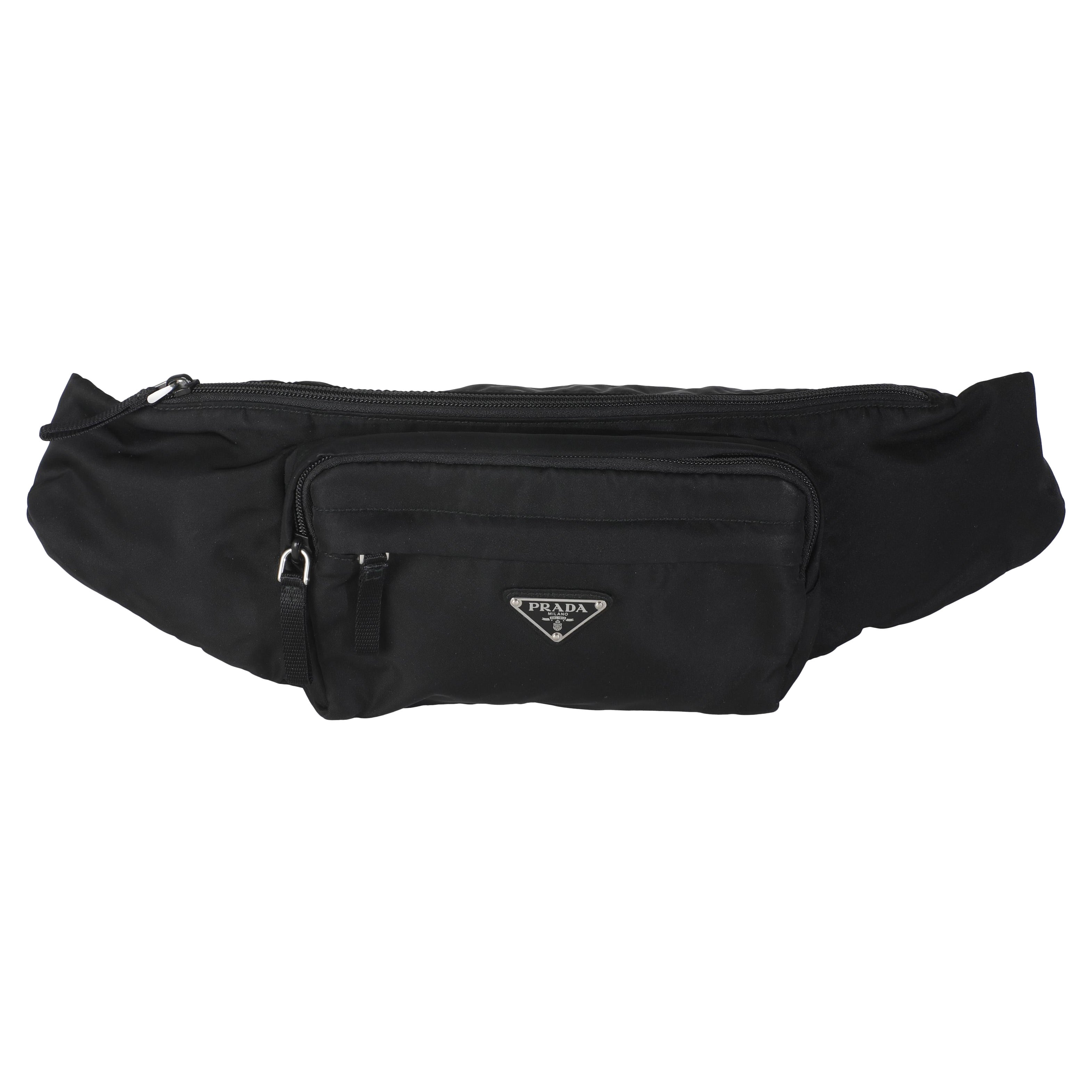 Prada Schwarz Re-Nylon Saffiano Logo Gürteltasche im Angebot