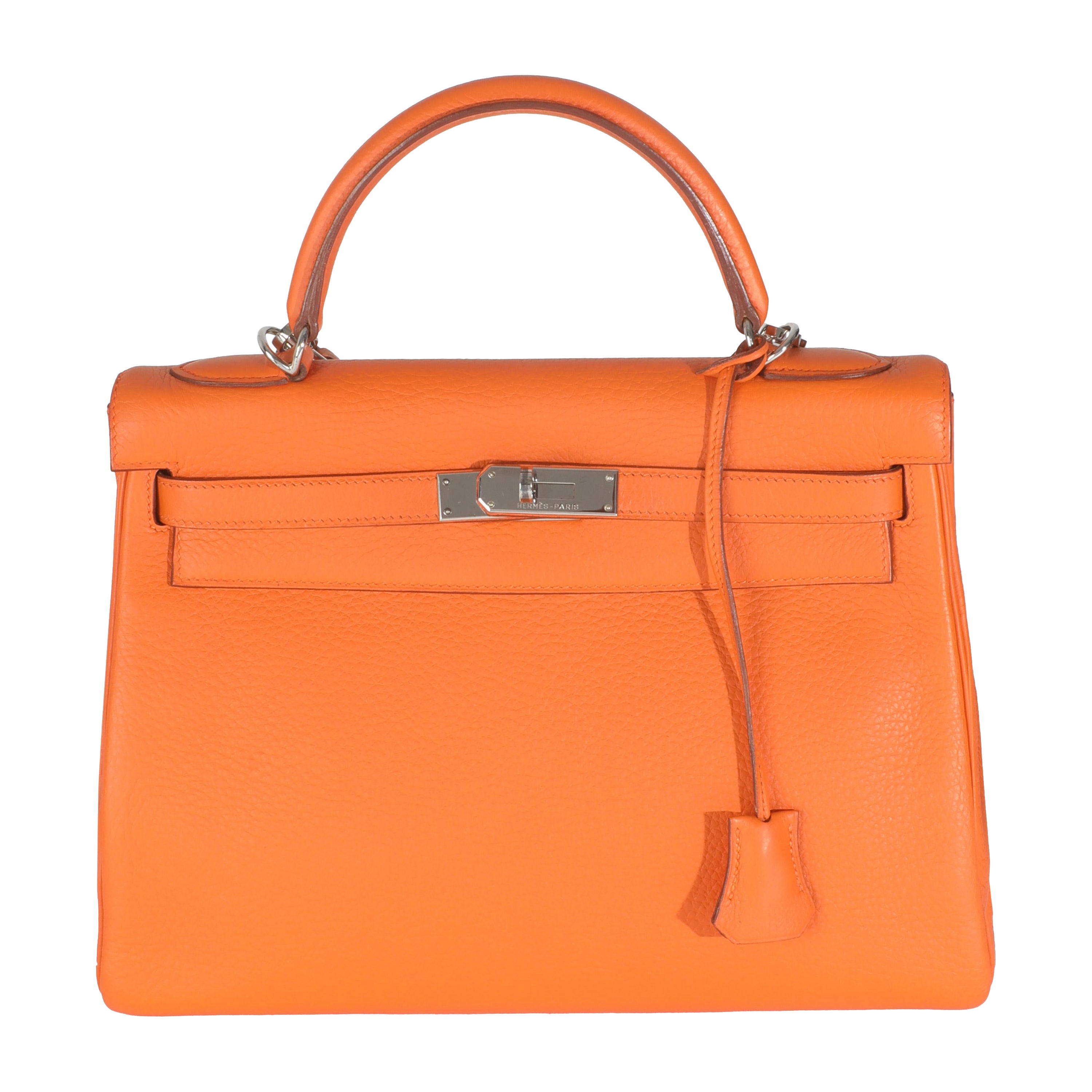 Hermès Orange Clémence Retourne Kelly 32 PHW en vente