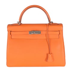 Hermès Orange Clemence Retourne Kelly 32 PHW