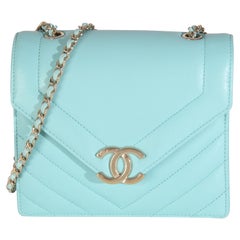 Chanel Turquoise Chevron Calfskin Envelope Flap Bag