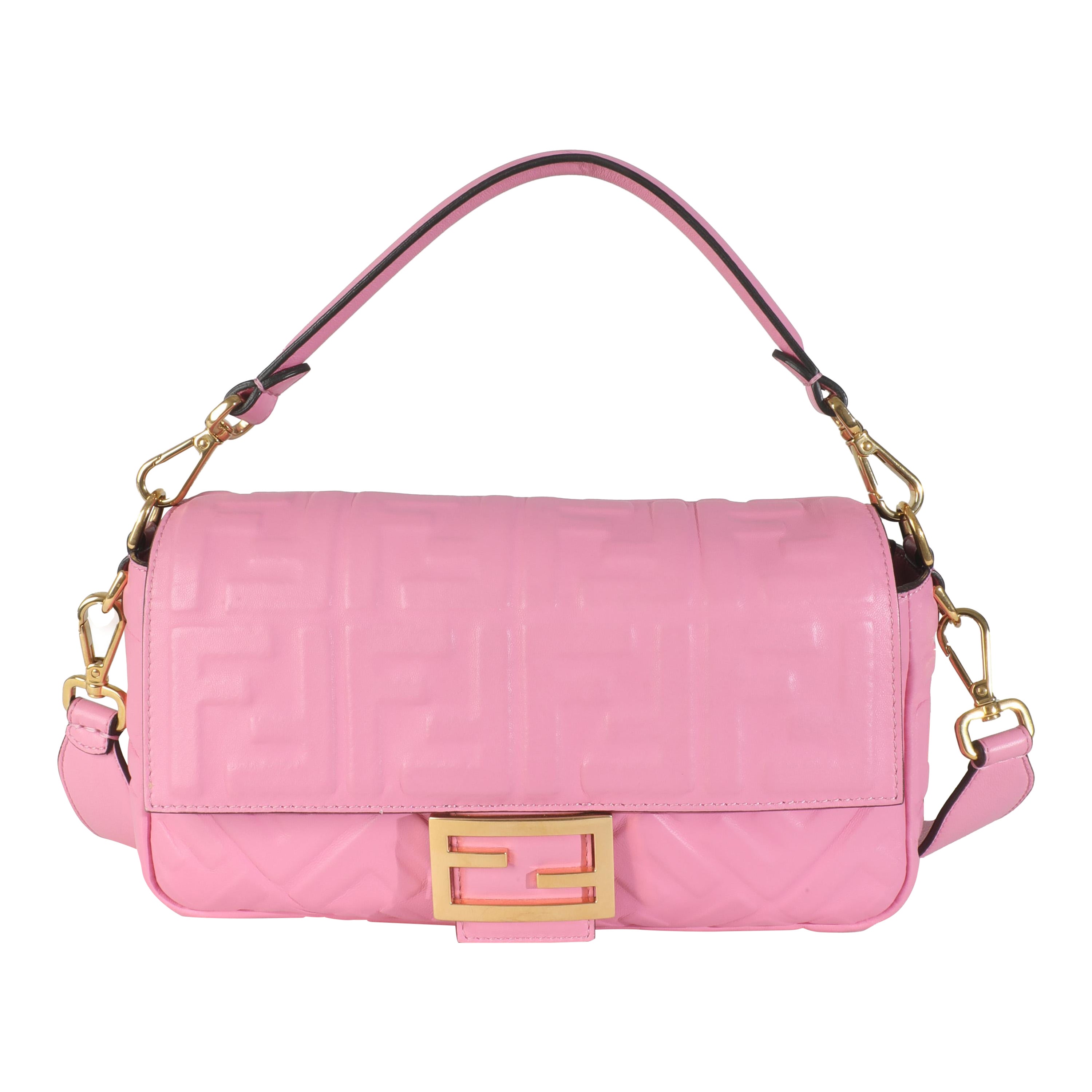 Fendi Pink Nappa FF 1974 Embossed Baguette Bag en venta
