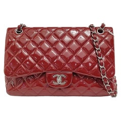 Chanel Classic Flap Jumbo Red Patent Leather Double Flap Silver Hardware