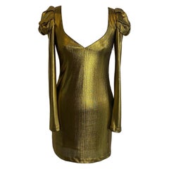 Amanda Uprichard Gold Dress with Padded Shoulders