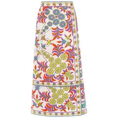 EMILIO PUCCI c.1973 White Cotton "Buttercups" Signature Print Maxi Skirt 11