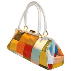 Vintage Oversized Color Block Satchel with Double Handles 