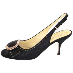 Prada Black Leather Slingback Pumps Sz 38 5