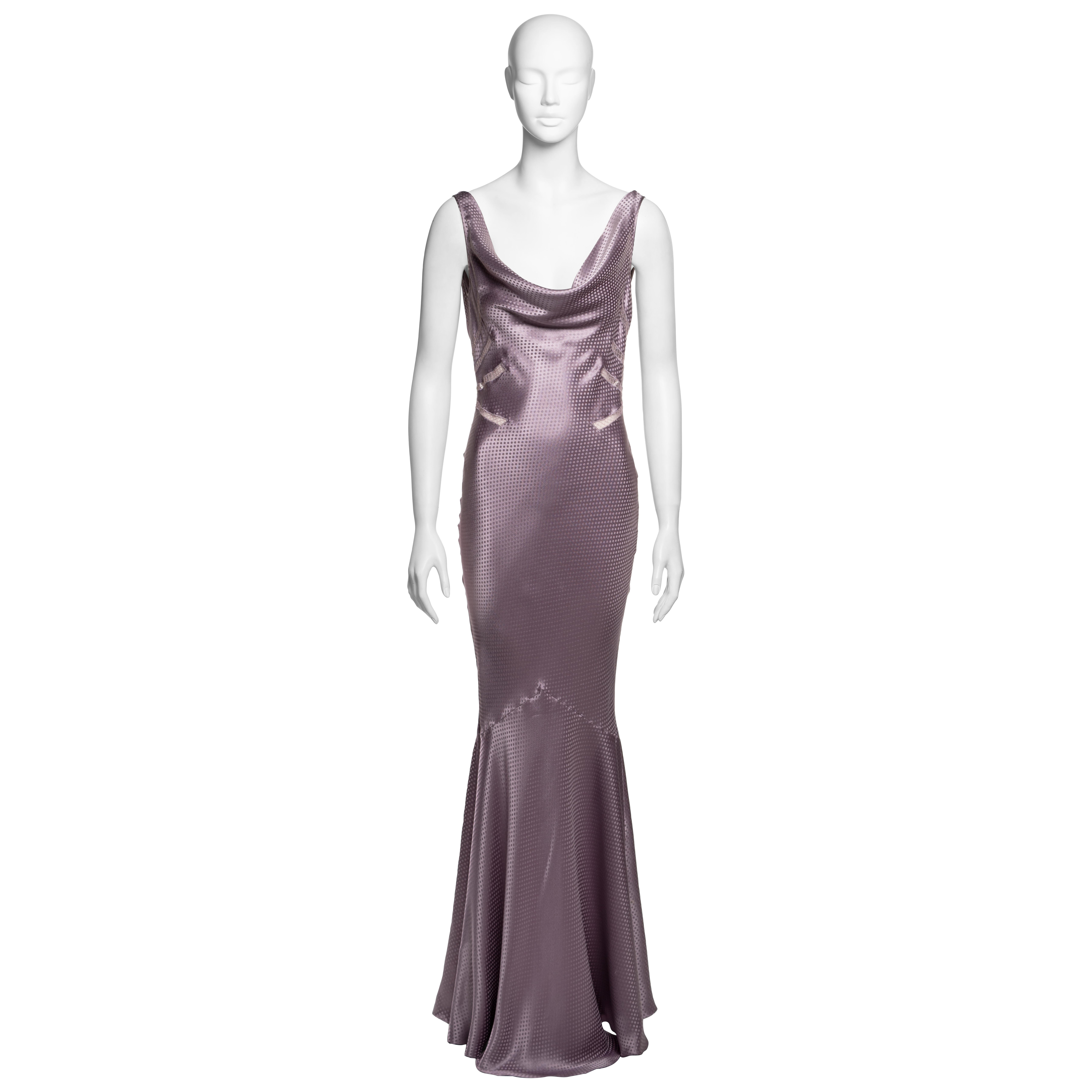 Robe de soirée en jacquard de satin de soie à pois lavande de John Galliano, FW 2004 en vente