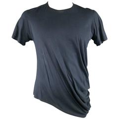 Men's DIOR HOMME Size L Navy Coton Jersey Asymmetrical Drape T Shirt