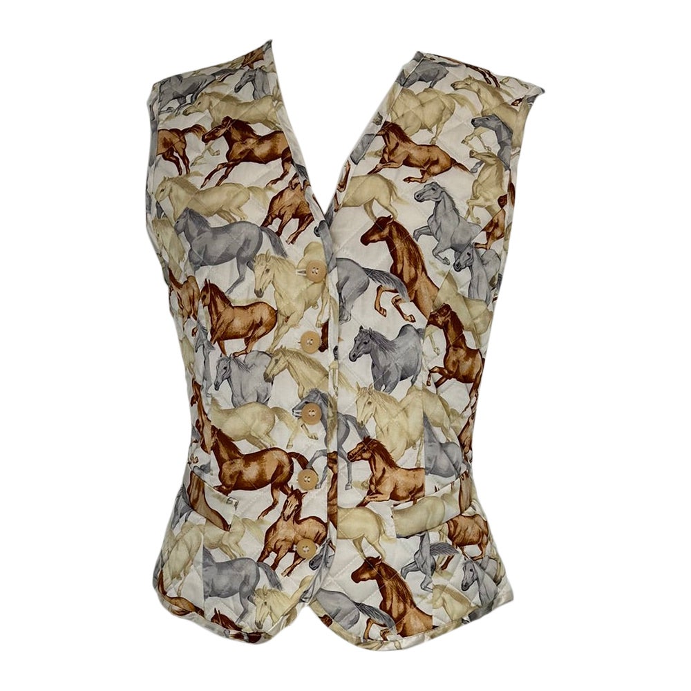 Escada Vintage 1980s  Wild Horses Quilted Silk Print Vest 38 en venta