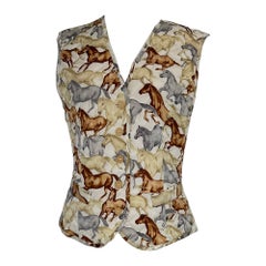 Escada Vintage 1980s  Wild Horses Quilted Silk Print Vest 38