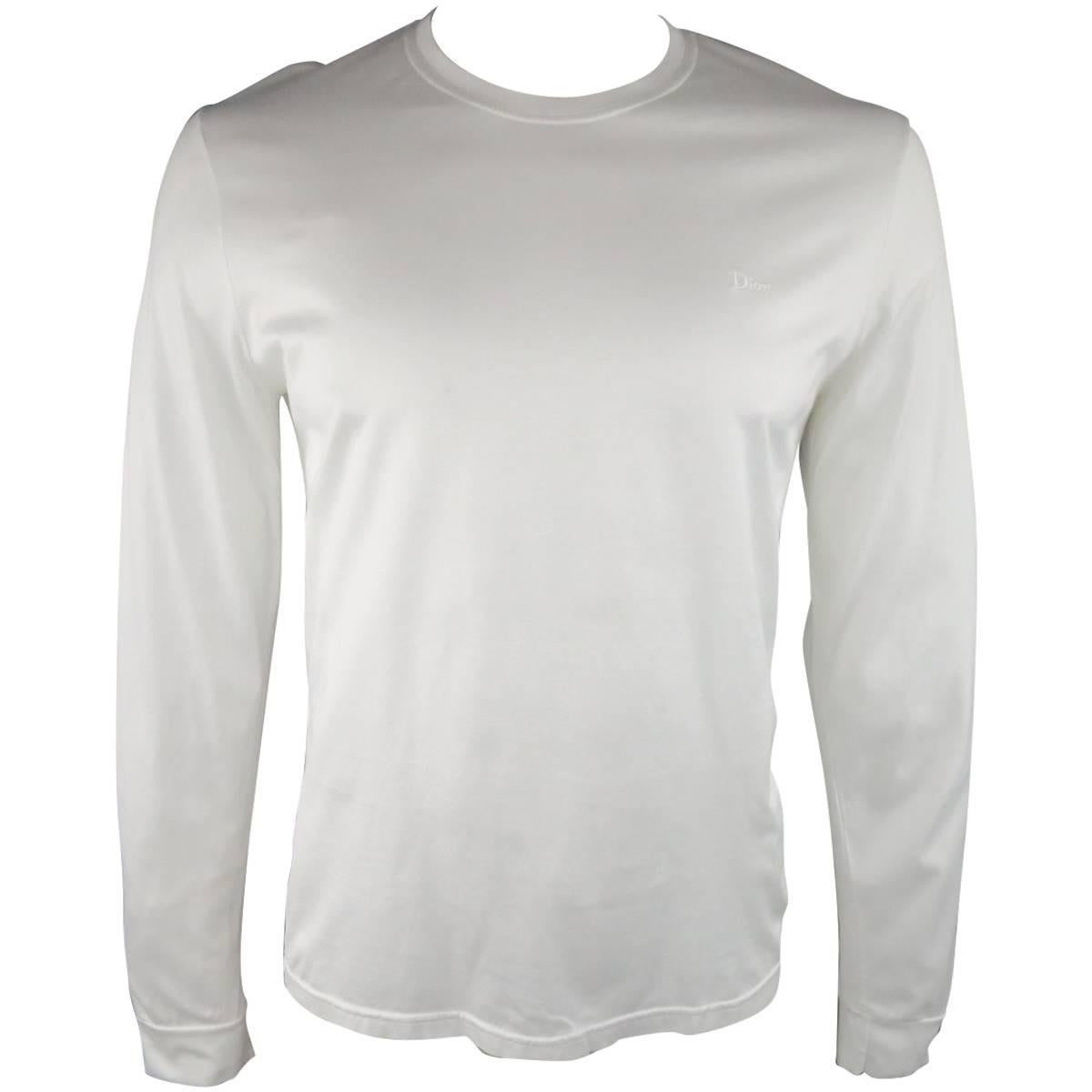 DIOR HOMME Size L White Cotton Jersey Embroidered Logo Long Sleeve T-shirt