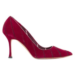 MANOLO BLAHNIK Nadira red suede diagonal cut out mesh pumps EU37