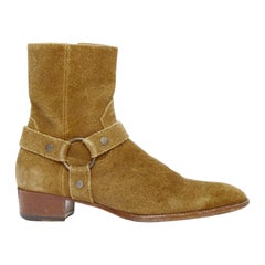 SAINT LAURENT Wyatt tan brown leather harness western boots EU41.5