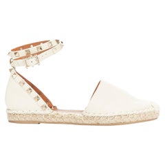 VALENTINO Rockstud cream leather gold stud double espadrille flats EU37