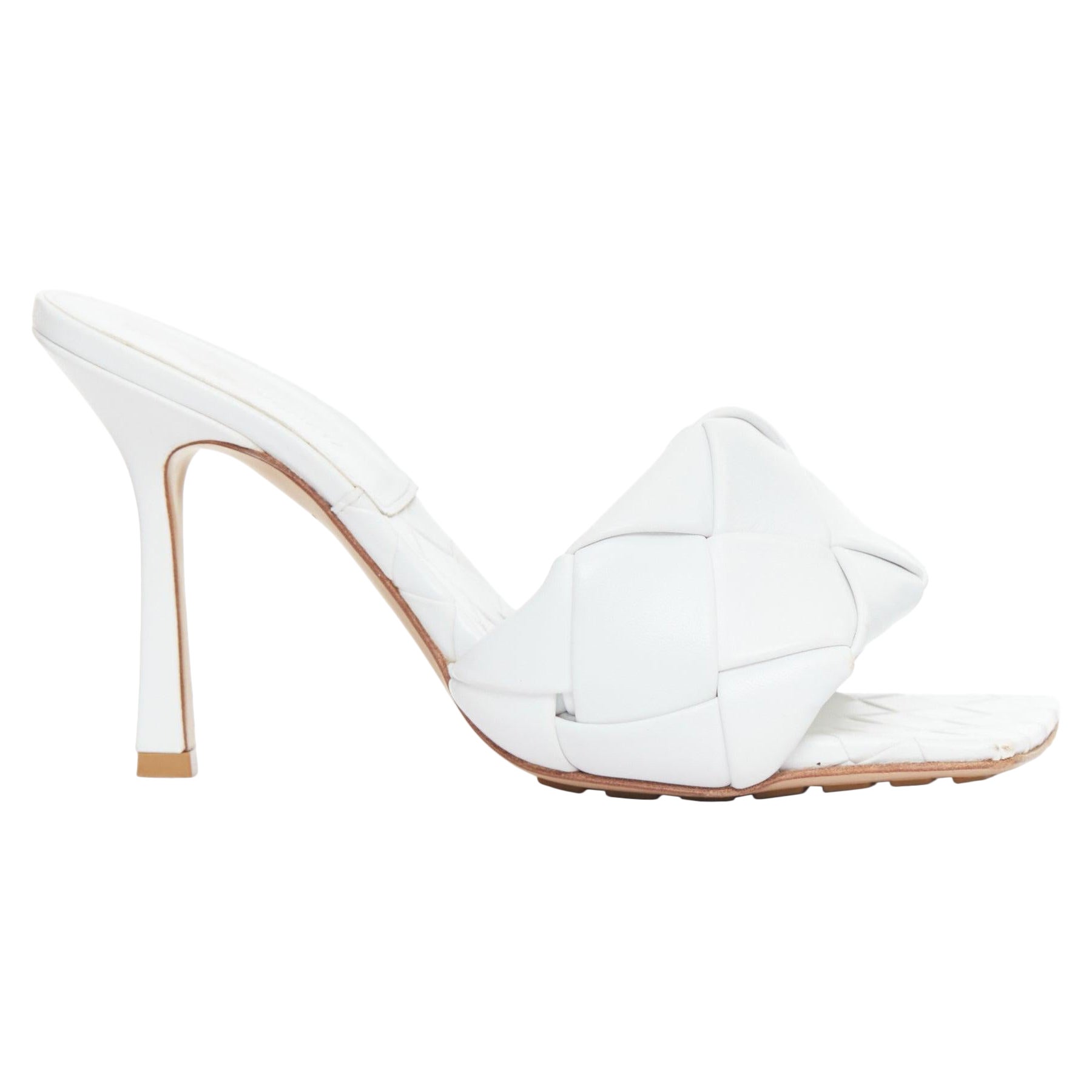 BOTTEGA VENETA Lido Blanc Optique maxi talons mules en agneau tressé EU37 en vente