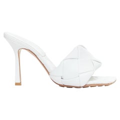 BOTTEGA VENETA Lido Optic White maxi woven lambskin mule heels EU37