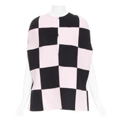 VALENTINO 2023 black pink checkered wool cashmere cape coat IT36 XXS