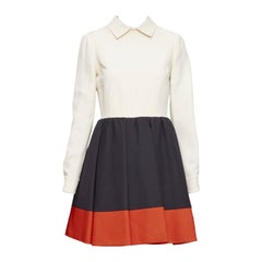 VALENTINO cream red black wool silk colorblocked cocktail dress US4 S