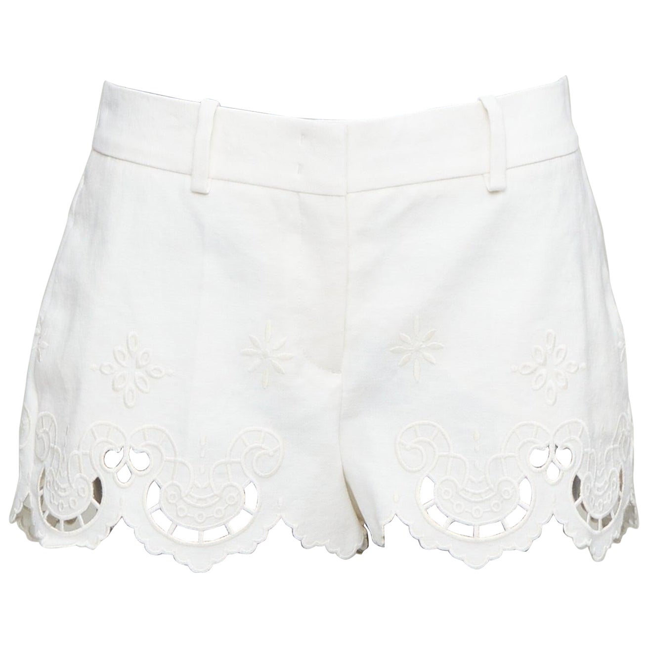 ERMANNO SCERVINO 2020 cotton linen Sangallo embroidery scalloped shorts IT38 XS im Angebot