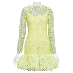 VALENTINO neon yellow cream lace silk lined tulle trim mini dress