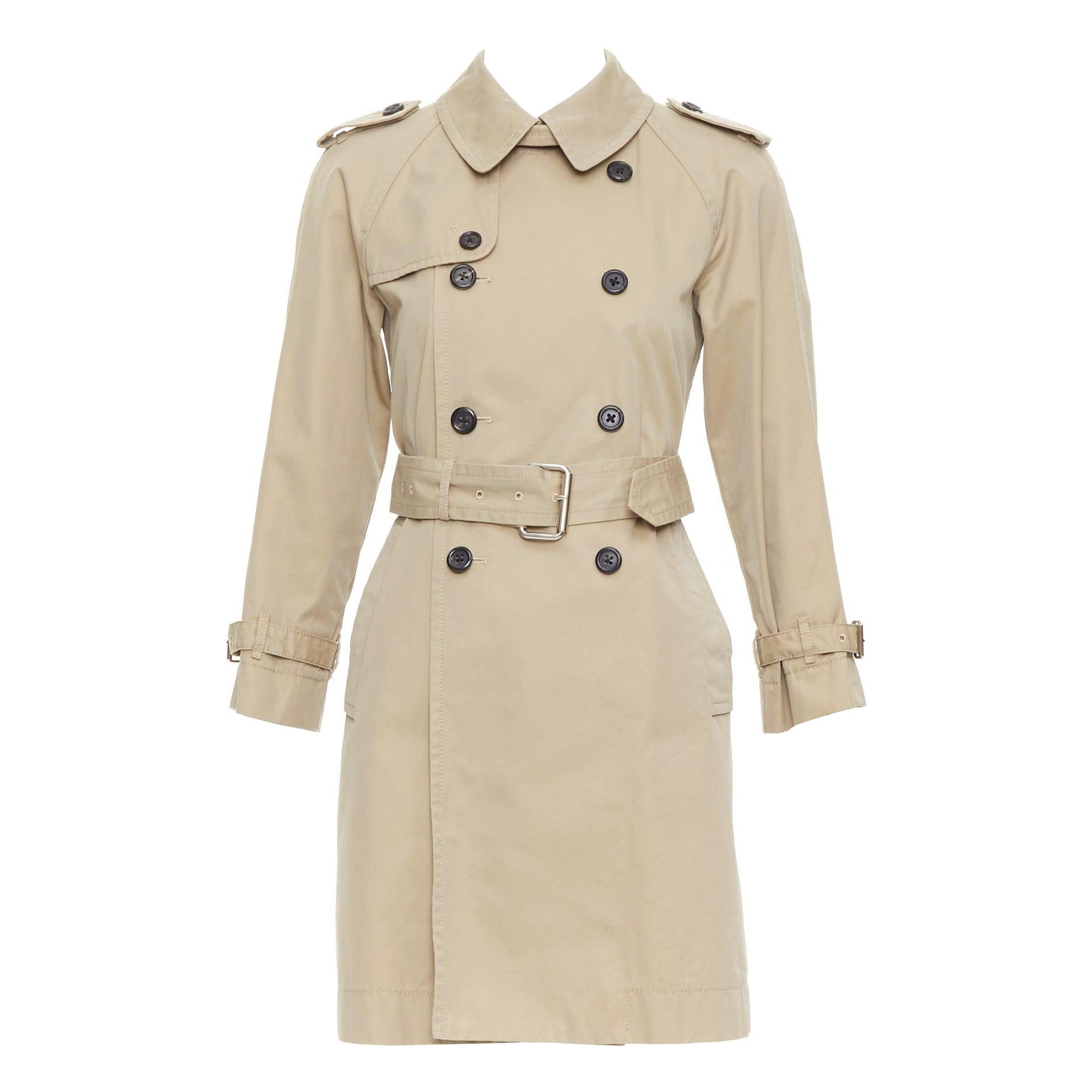 MARC JACOBS beige Baumwolle schwarz Horn Knöpfe Trenchcoat US2 S im Angebot