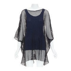 MAISON MARGIELA MM6 black mesh net blue cupro blend layered tank top S