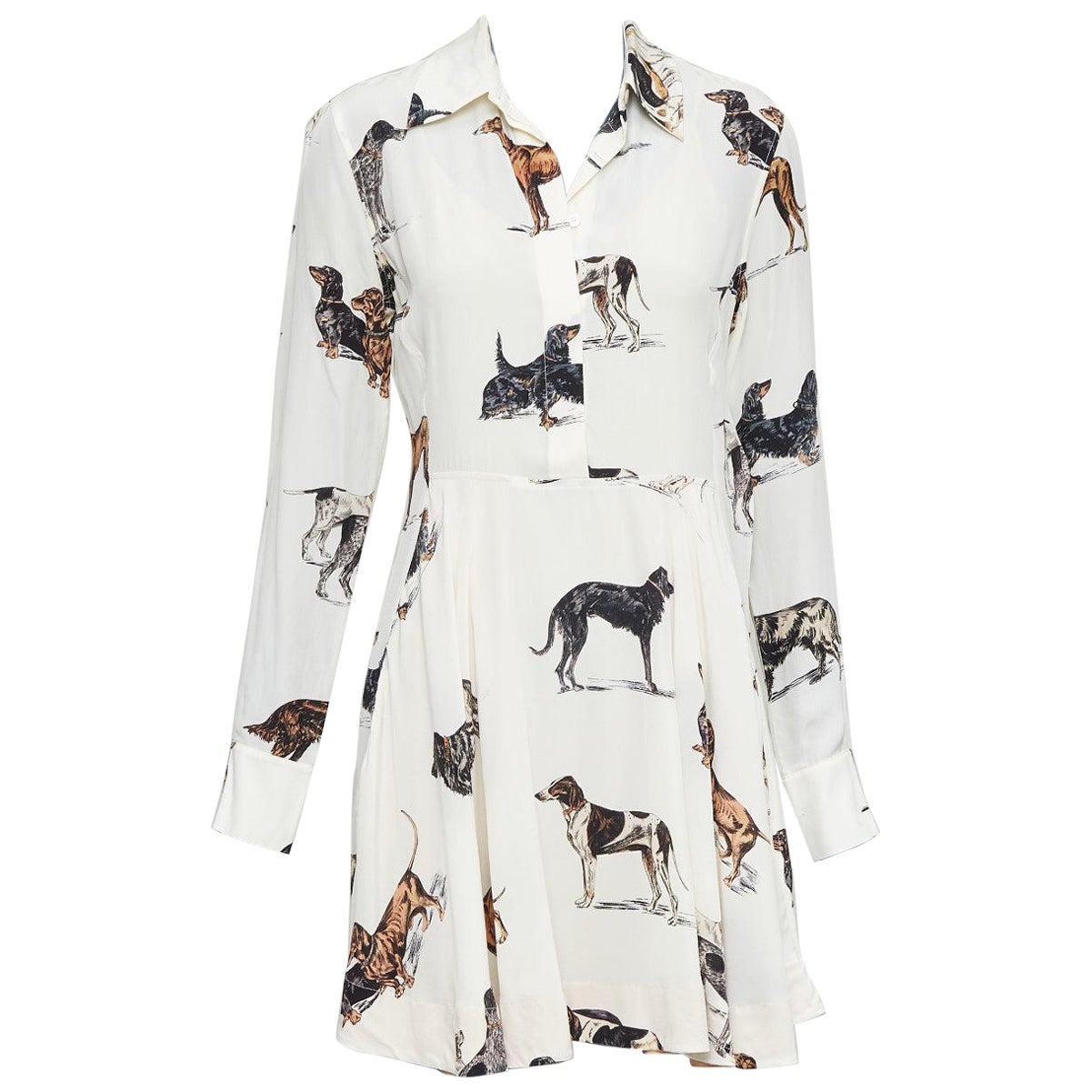 Stella McCartney 2016 Greta crema marrone in seta con stampa di cani IT38 XS in vendita