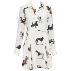 STELLA MCCARTNEY 2016 Greta cream brown silk dog print shirt dress IT38 XS